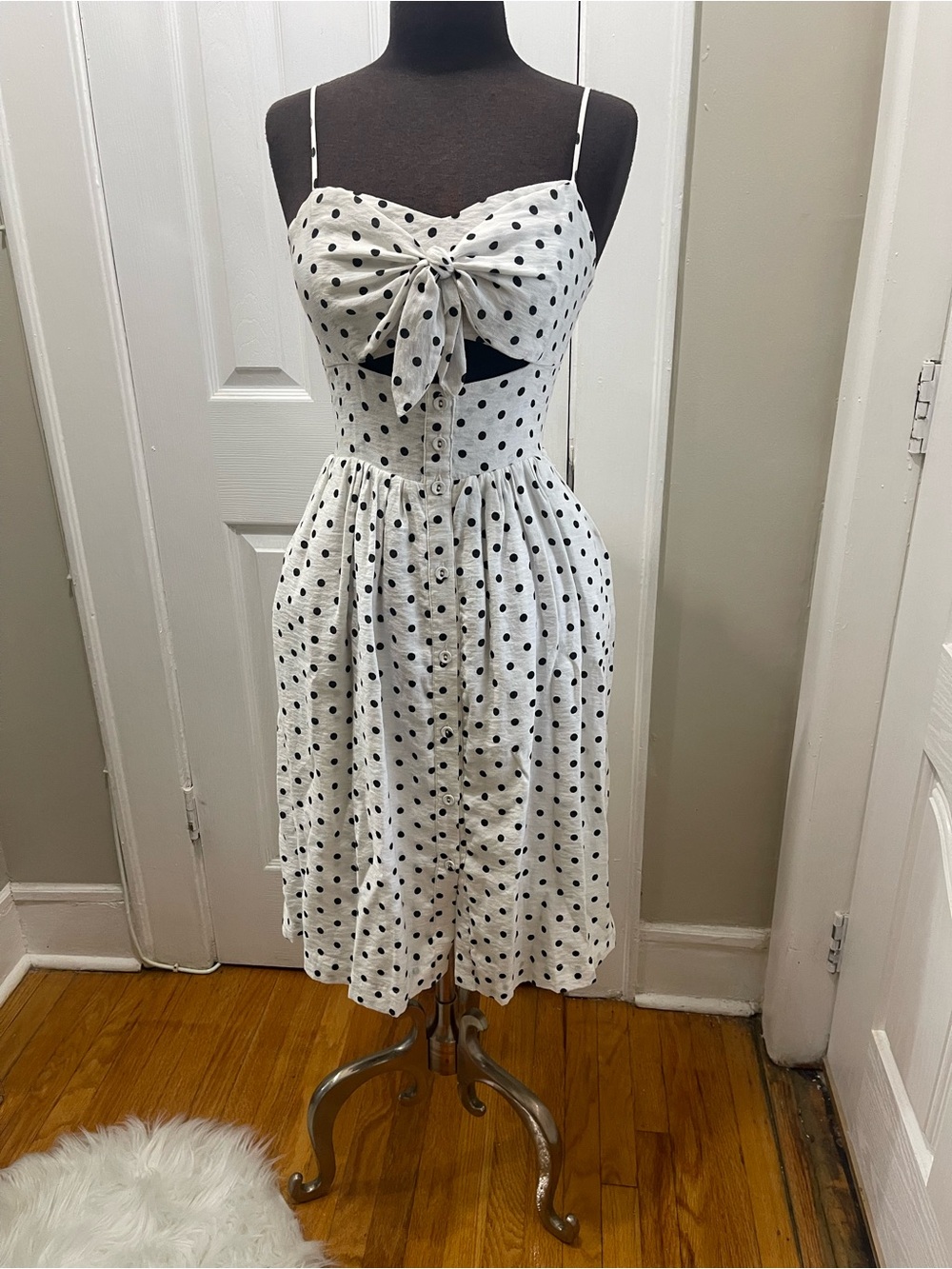 Xhilaration White Dress with Black Polka Dots